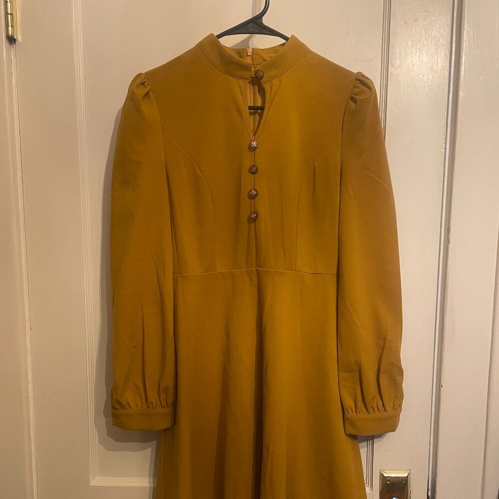 Vintage Inspired 1970's Fall Dress in Mustard - Size Small